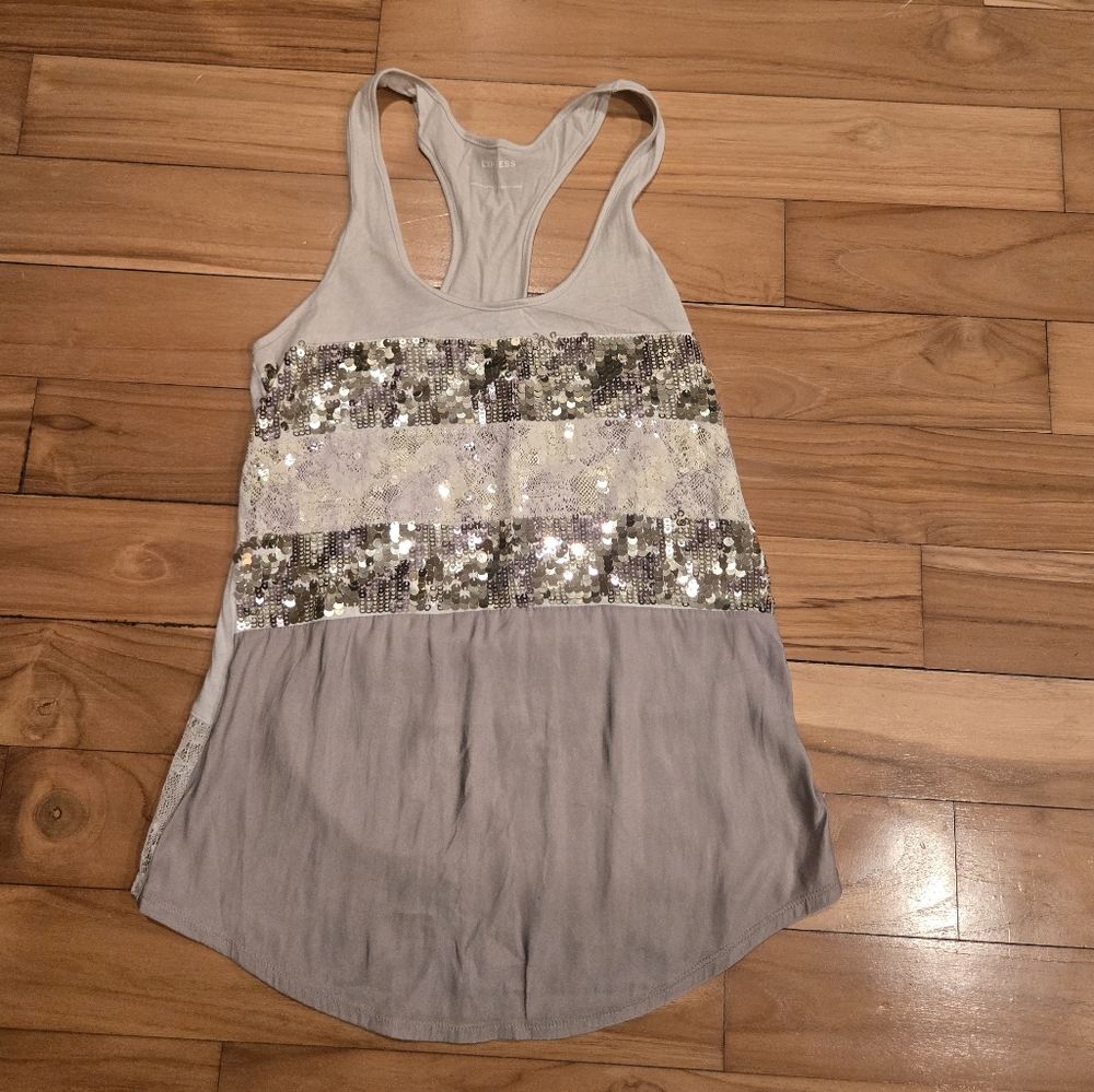 Express Sequin Gray Tan Sleeveless Tank Top